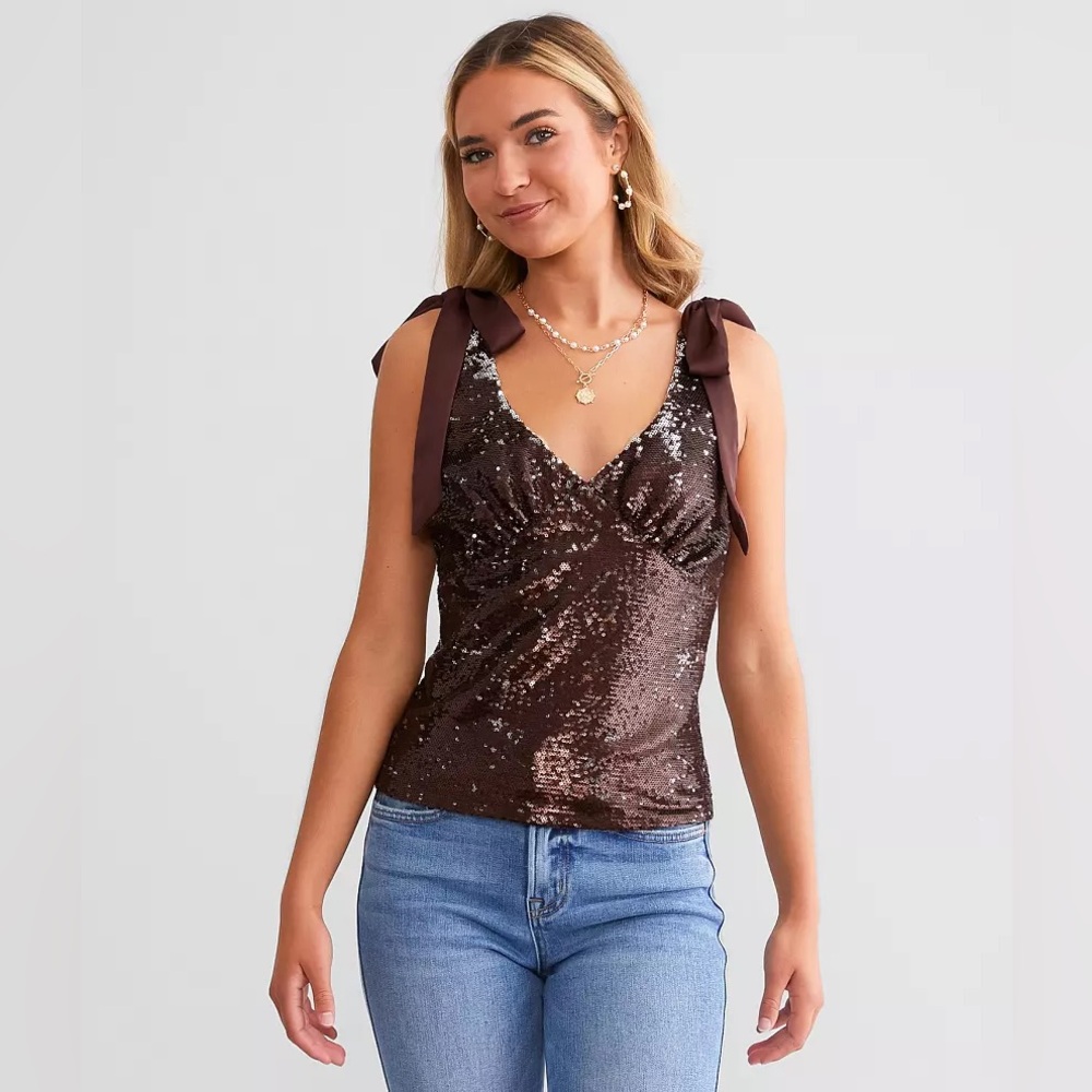 NWT Willow & Root Sequin Tank Top Brown Size Small - Picture 2 of 5